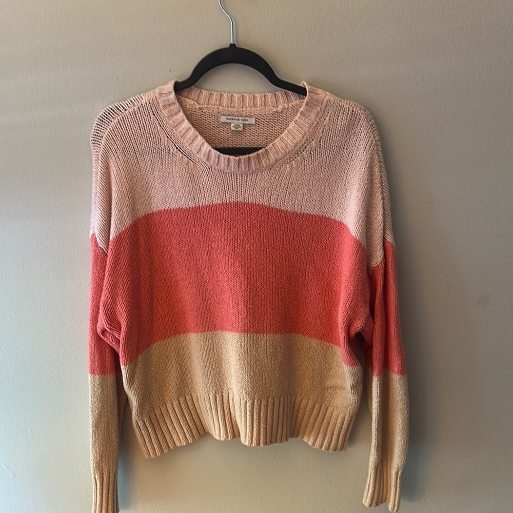 American Eagle Outfitters Pink and Tan Crew Neck Sweaters